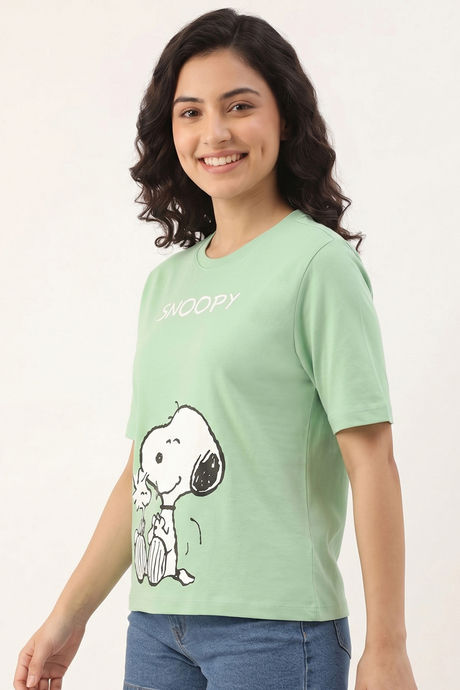 Zivame Peanuts Knit Cotton Loungewear Top - Quiet Green — image 4